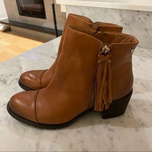 PIKOLINOS “Andorra” Leather Tassel Bootie, Brown, Size 37 (6.5-7)